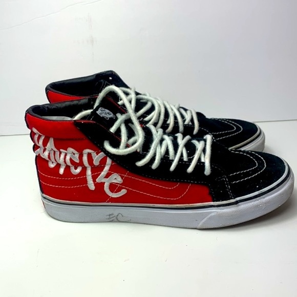 VANS Sk8-Hi x Curtis Kulig Love Me Red Hi-top Sneakers Unisex Women Size 8.5 - Picture 4 of 15
